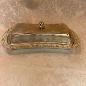 WMR-IKORA Stamped 1/4 Pound Butter Dish Brushed Pearlized Silver Vintage Tulip